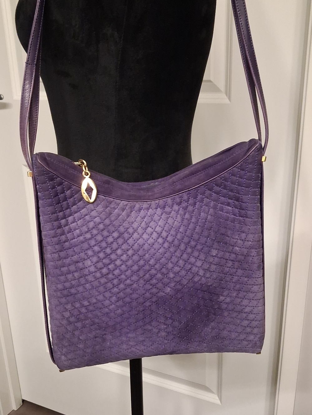Vintage Bally Purple Suede Quilted Leather Shoulder Bag